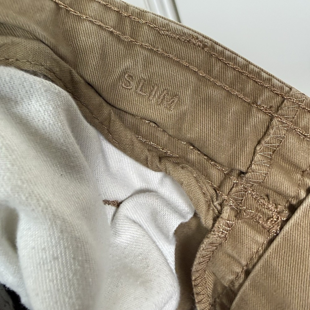 American Eagle Slim Cargo Pants 34/32 (35/27.5) Khaki Beige Y2K Distress Stretch - Picture 10 of 12